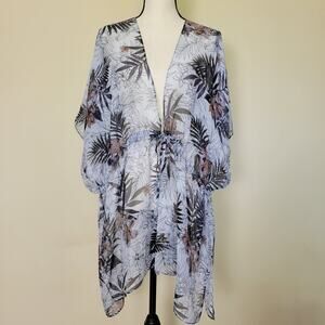 Steve Madden OSFM Adjustable Kimono Wrap Cover Up Sheer Tie Front Tropical Beach